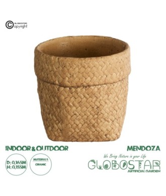 GloboStar® Artificial Garden MENDOZA 20502 Διακοσμητικό Κεραμικό Κασπώ Γλάστρα - Flower Pot Καφέ Φ16.5 x Υ15.5cm